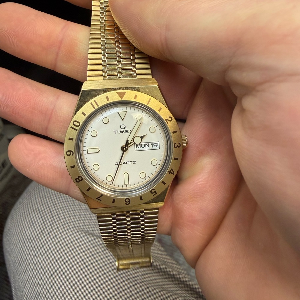 Timex Q-Reissue Gold and White Men's Quartz Watch